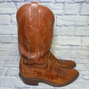 LUCCHESE 1883 EXOTIC COGNAC OSTRICH LEG 8.5D MENS COWBOY BOOTS